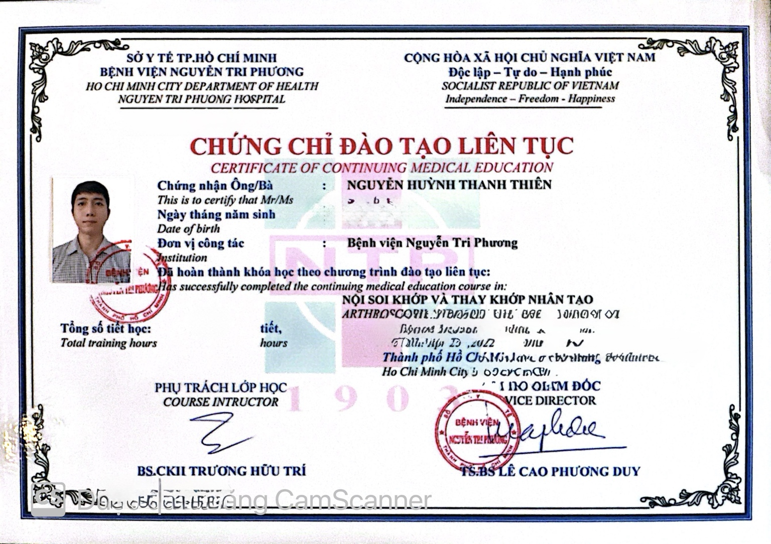 Chứng chỉ đào tạo Nội soi khớp và thay khớp nhân tạo