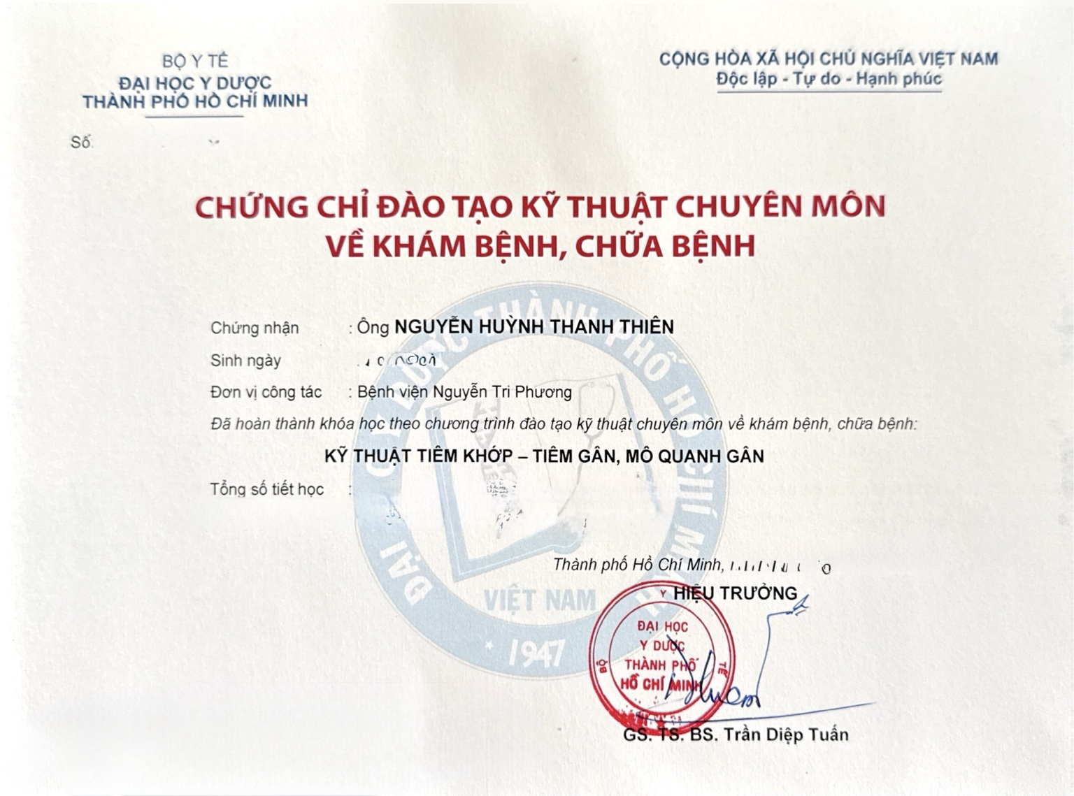 Chứng chỉ Kỹ thuật tiêm khớp – tiêm gân, mô quanh gân